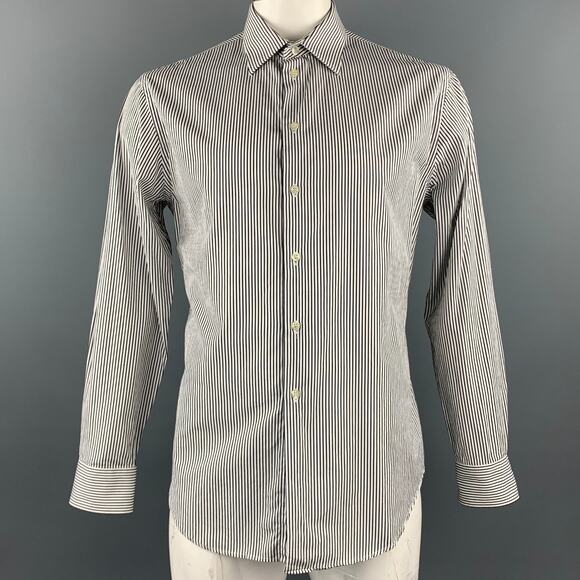 EMPORIO ARMANI Size L Black & White Stripe Cotton Button Up Long Sleeve Shirt - Picture 1 of 4